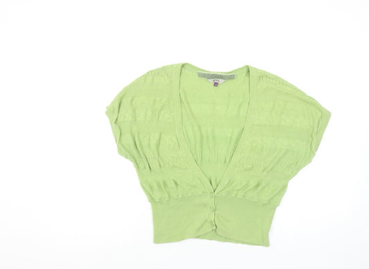 Fat Face Womens Green Size 14 Cotton Knit Short Sleeve Cardigan