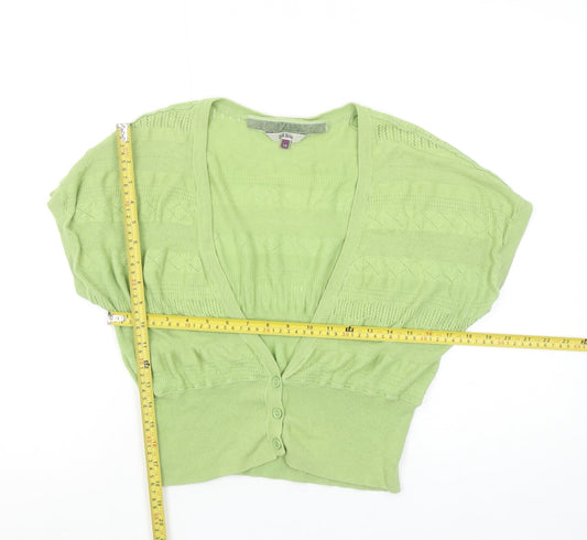Fat Face Womens Green Size 14 Cotton Knit Short Sleeve Cardigan