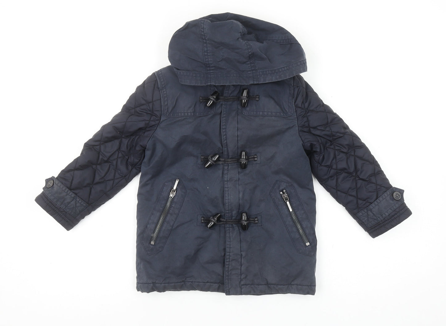 Burberry Boys Blue Hooded Quilted Duffle Coat 4 Years Classic Mid-Length Jacket