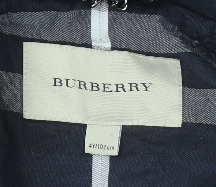 Burberry Boys Blue Hooded Quilted Duffle Coat 4 Years Classic Mid-Length Jacket