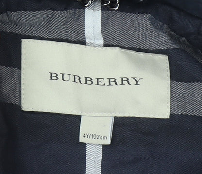 Burberry Boys Blue Hooded Quilted Duffle Coat 4 Years Classic Mid-Length Jacket