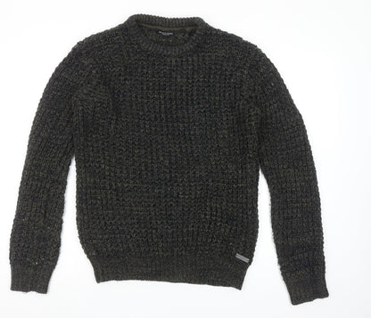 Brave Soul Men's Green Chunky Knit Crew Neck Jumper Size M