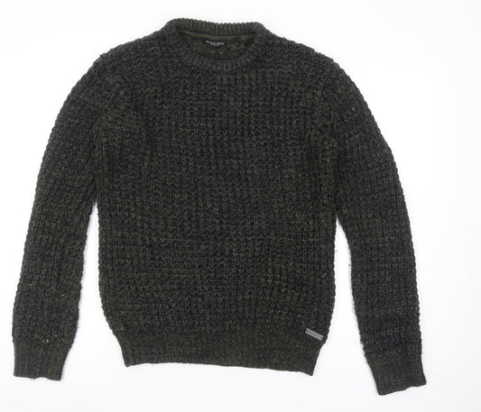 Brave Soul Men's Green Chunky Knit Crew Neck Jumper Size M