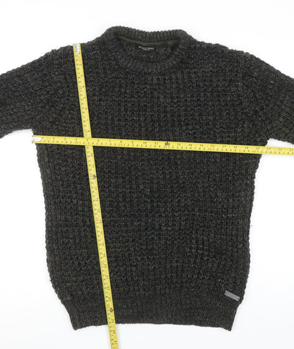 Brave Soul Men's Green Chunky Knit Crew Neck Jumper Size M