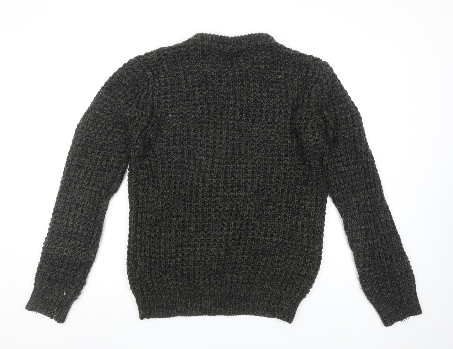 Brave Soul Men's Green Chunky Knit Crew Neck Jumper Size M