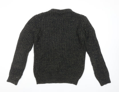 Brave Soul Men's Green Chunky Knit Crew Neck Jumper Size M