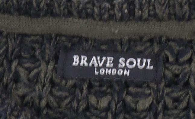 Brave Soul Men's Green Chunky Knit Crew Neck Jumper Size M