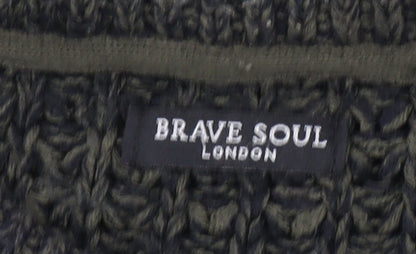 Brave Soul Men's Green Chunky Knit Crew Neck Jumper Size M