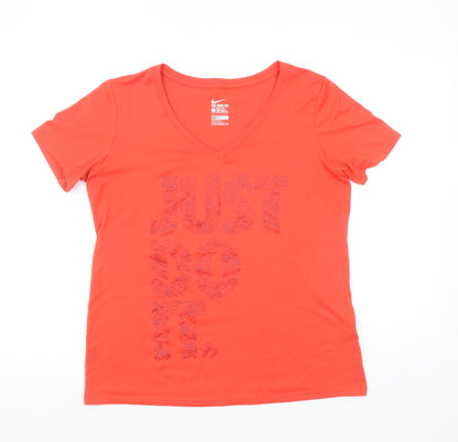 Nike Women's Red V-Neck Dri-FIT Athletic T-Shirt Size L