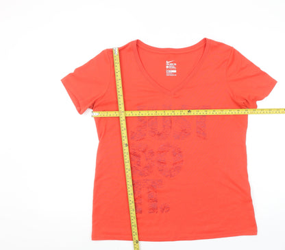 Nike Women's Red V-Neck Dri-FIT Athletic T-Shirt Size L