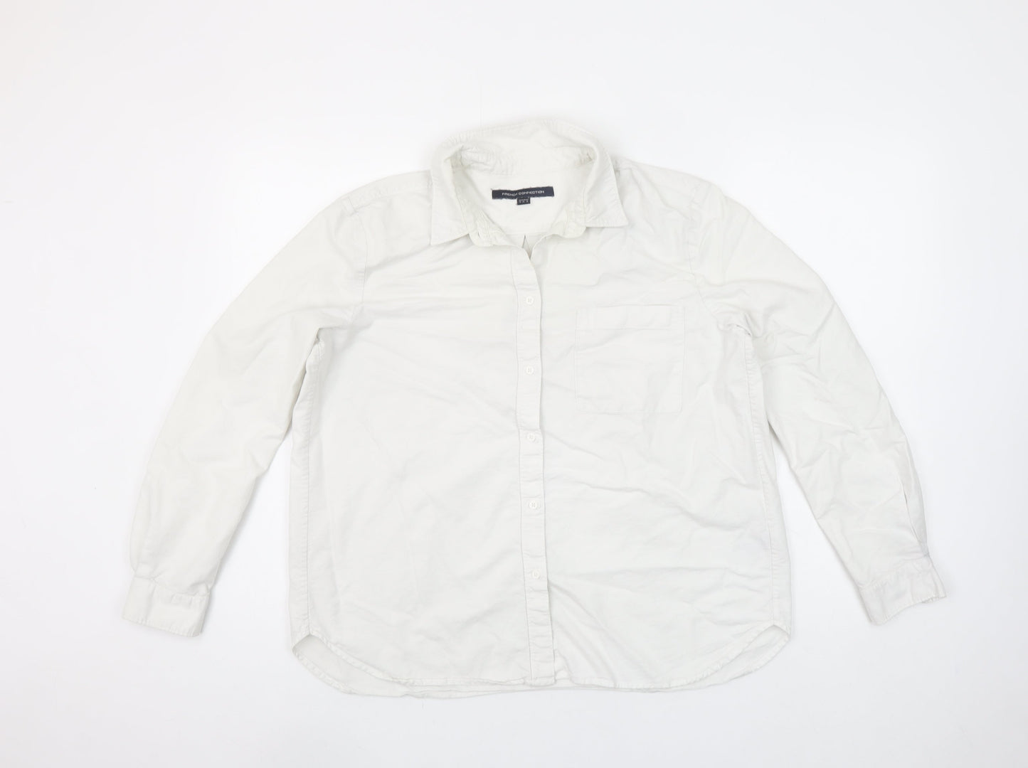 French Connection Women's White Cotton Long Sleeve Button-Up Shirt Size 12