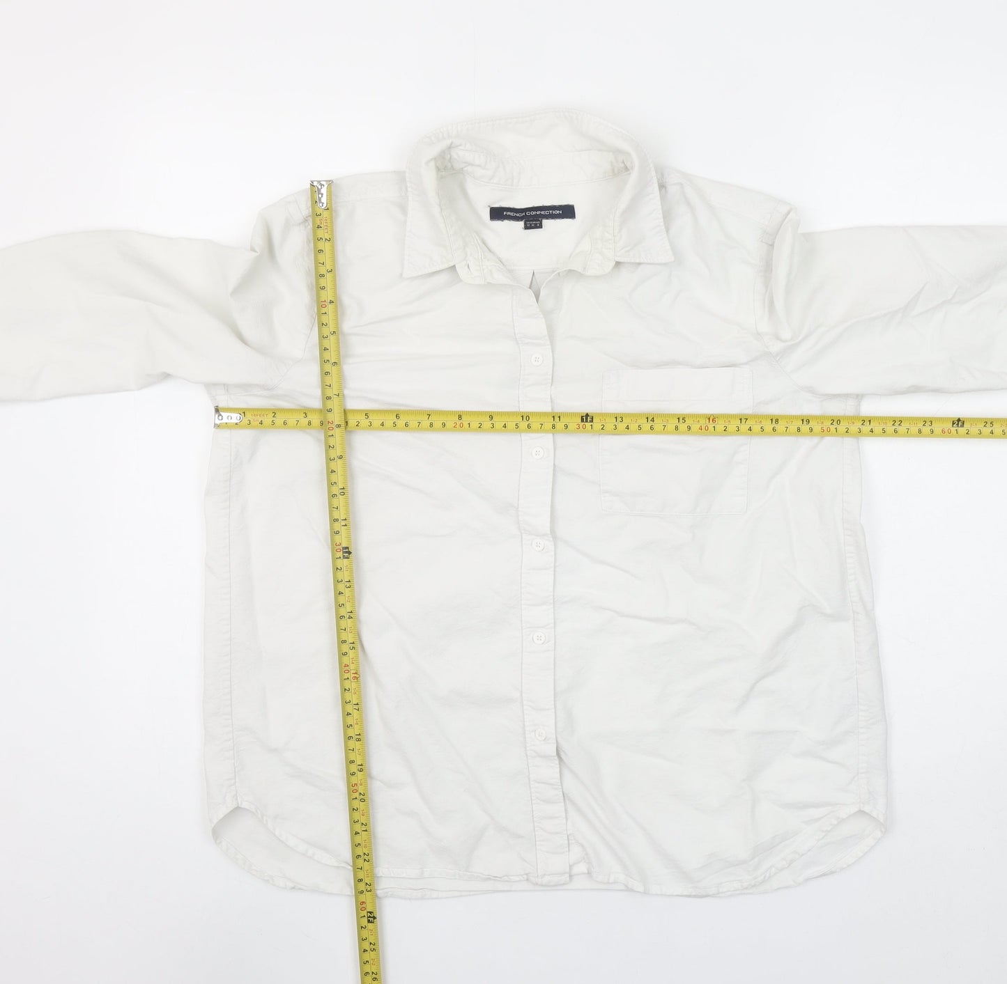 French Connection Women's White Cotton Long Sleeve Button-Up Shirt Size 12
