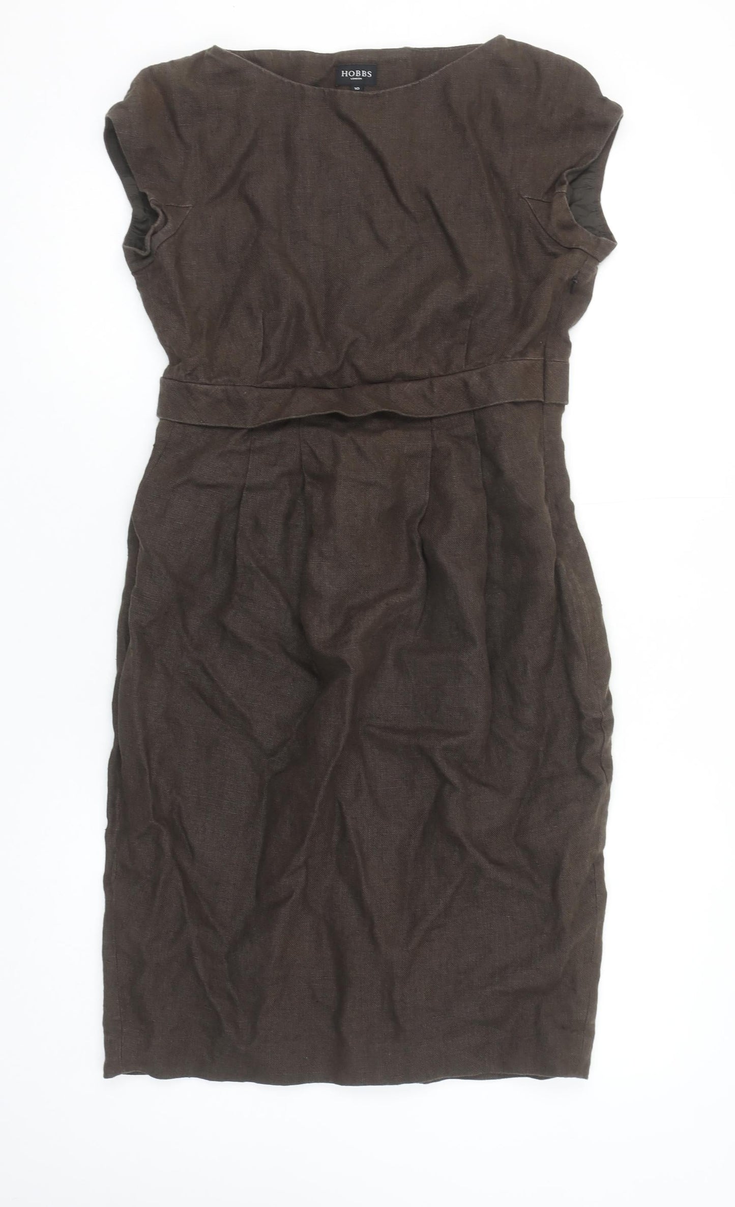 Hobbs Women Brown Linen Sheath Knee Length Dress Size 10