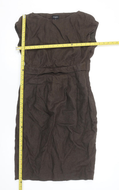 Hobbs Women Brown Linen Sheath Knee Length Dress Size 10