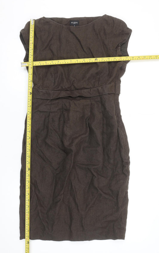 Hobbs Women Brown Linen Sheath Knee Length Dress Size 10