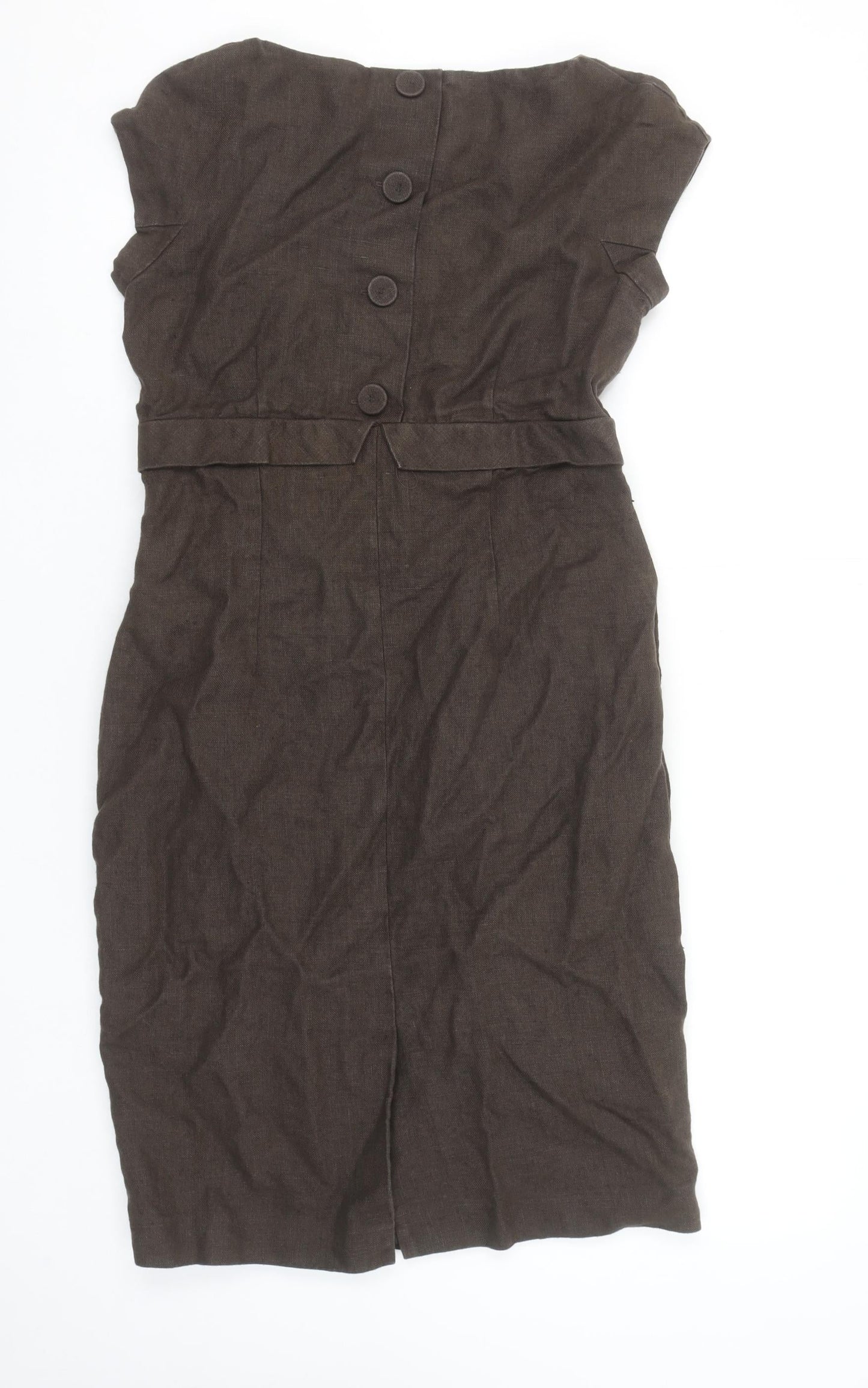 Hobbs Women Brown Linen Sheath Knee Length Dress Size 10