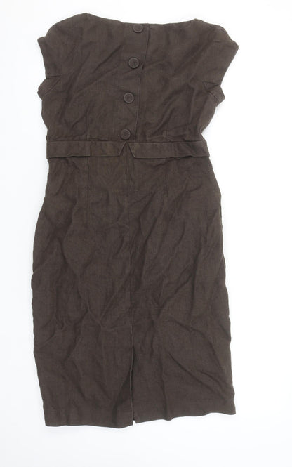 Hobbs Women Brown Linen Sheath Knee Length Dress Size 10