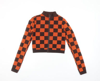 Womens UK Size XS Zara Orange Cropped Button-Up