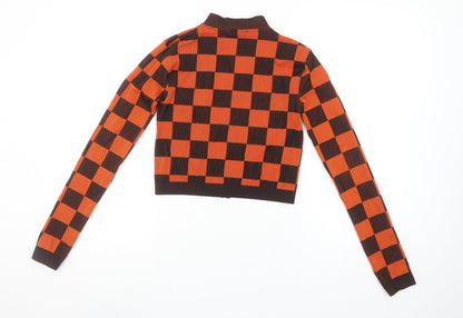 Womens UK Size XS Zara Orange Cropped Button-Up
