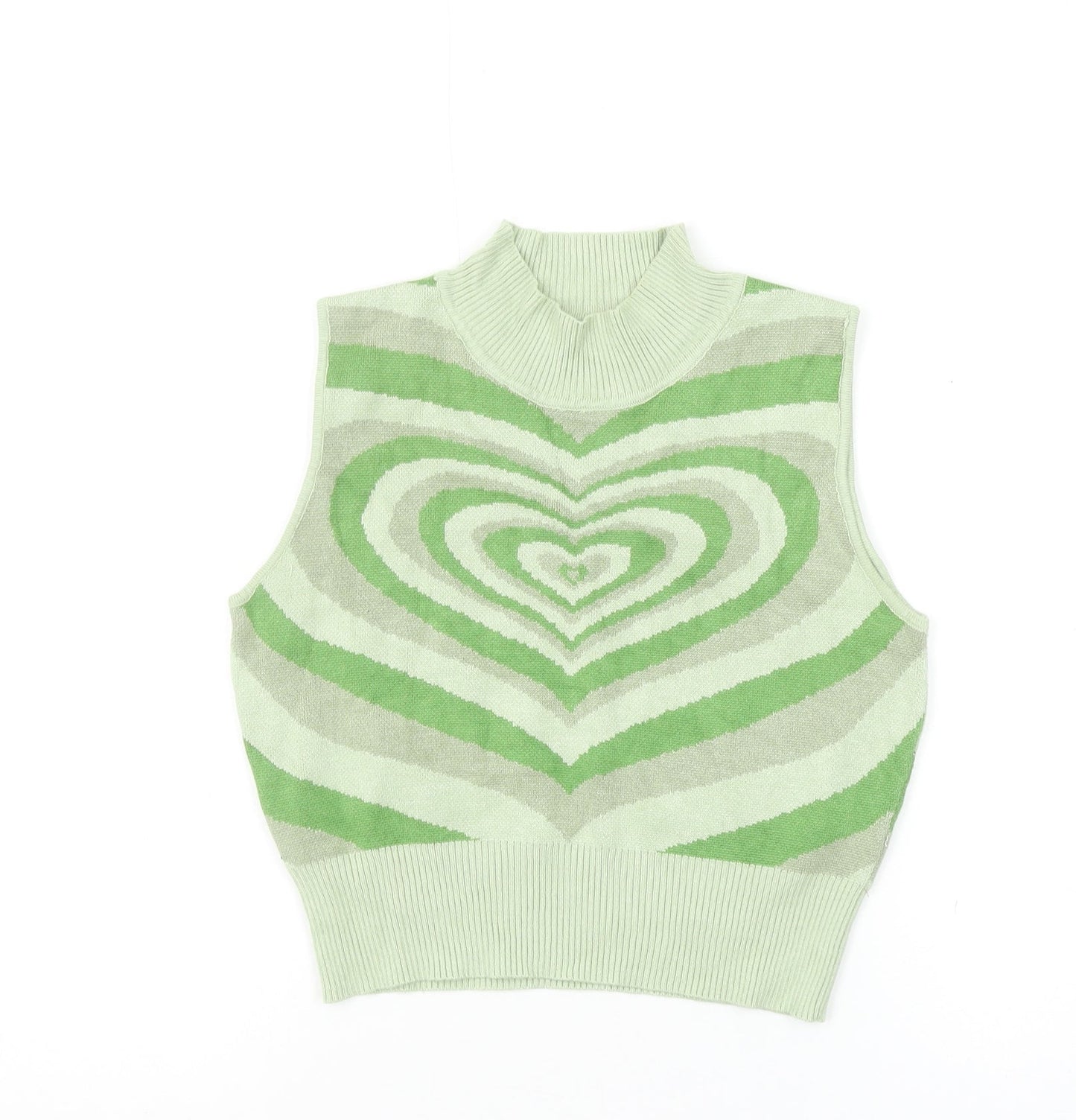 Boohoo Women’s Green Cropped Knit Tank Top Mock Neck Size S