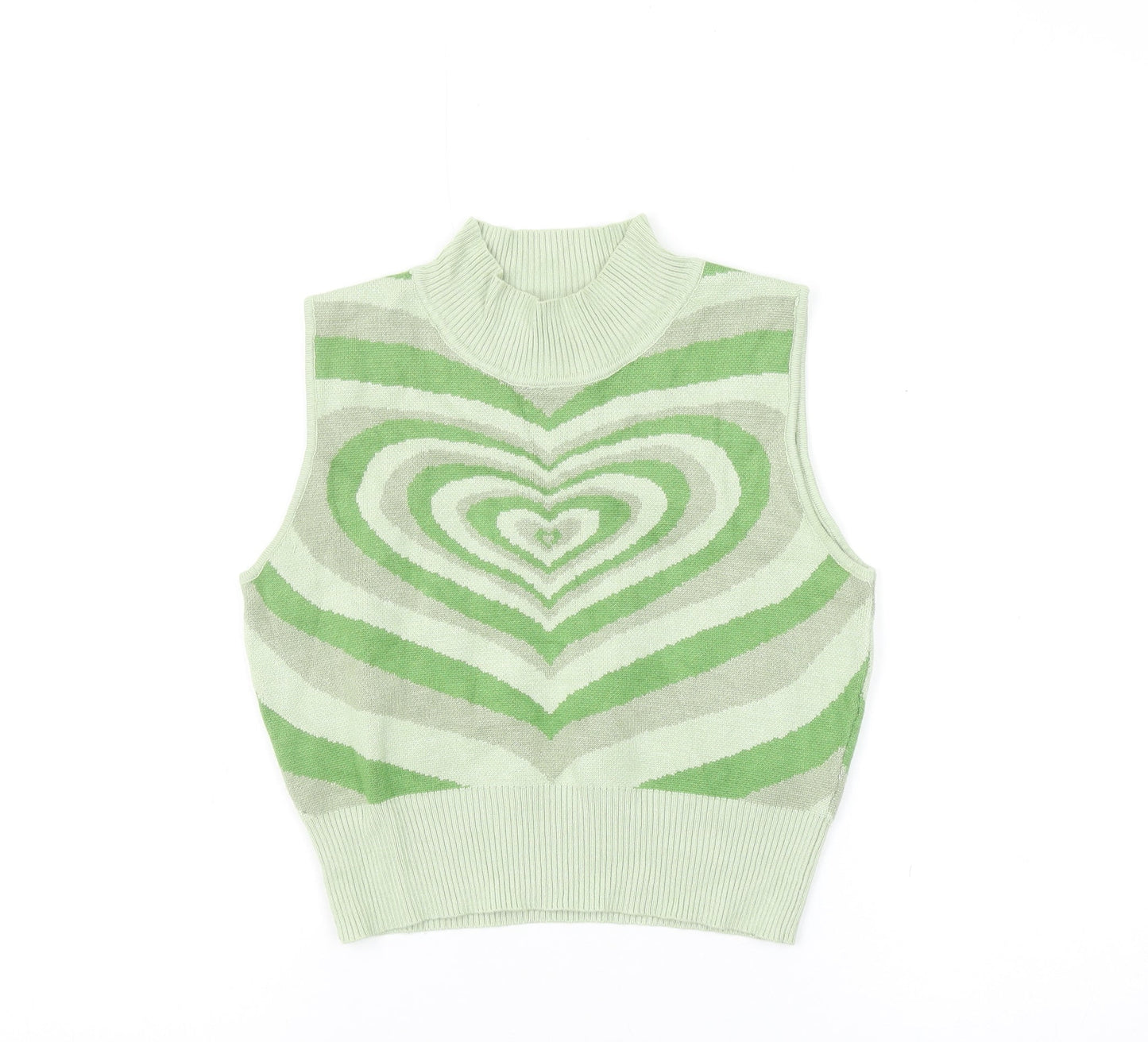 Boohoo Women’s Green Cropped Knit Tank Top Mock Neck Size S