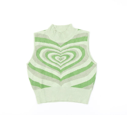 Boohoo Women’s Green Cropped Knit Tank Top Mock Neck Size S