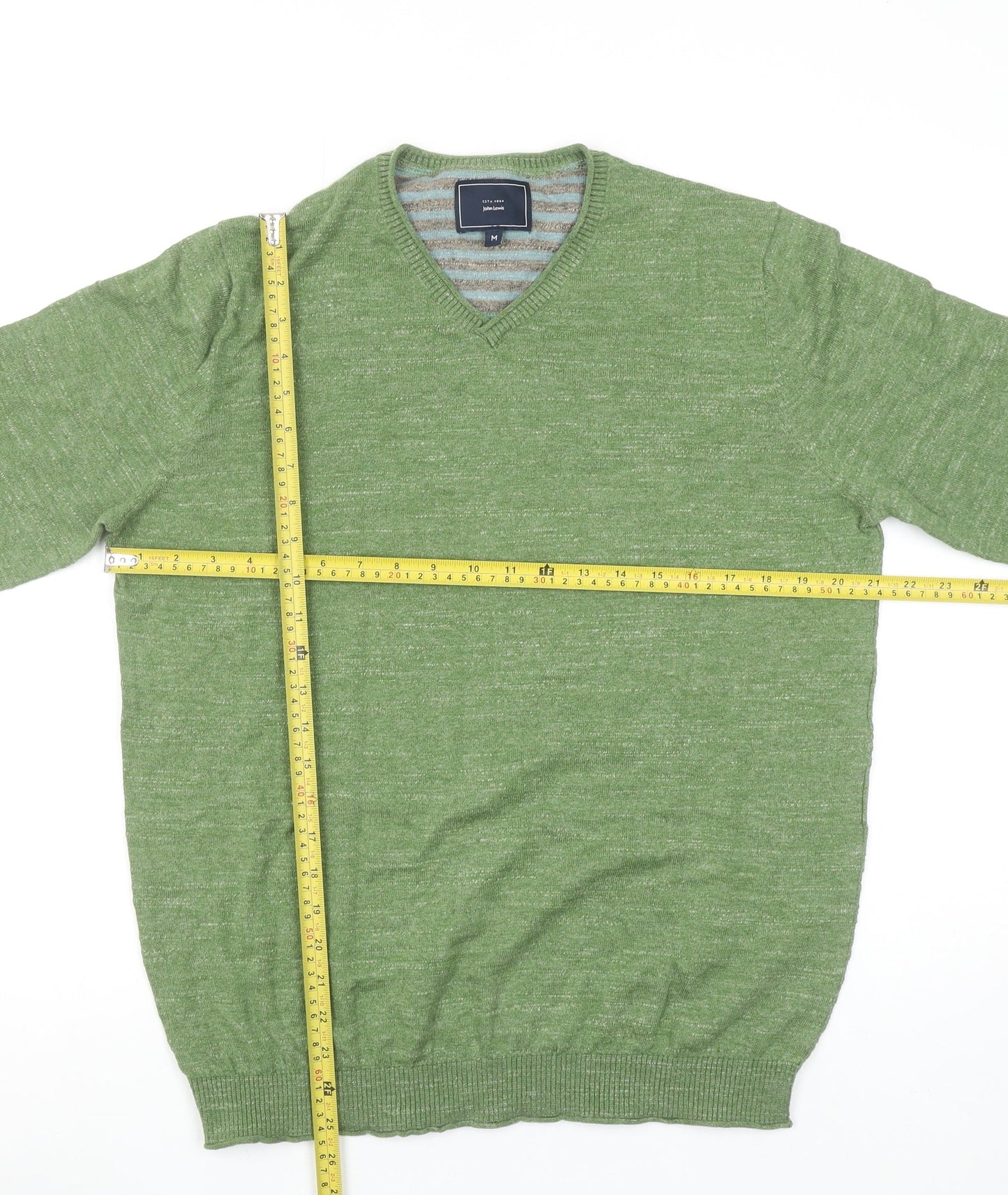 John Lewis Men Green Cotton V-Neck Jumper M