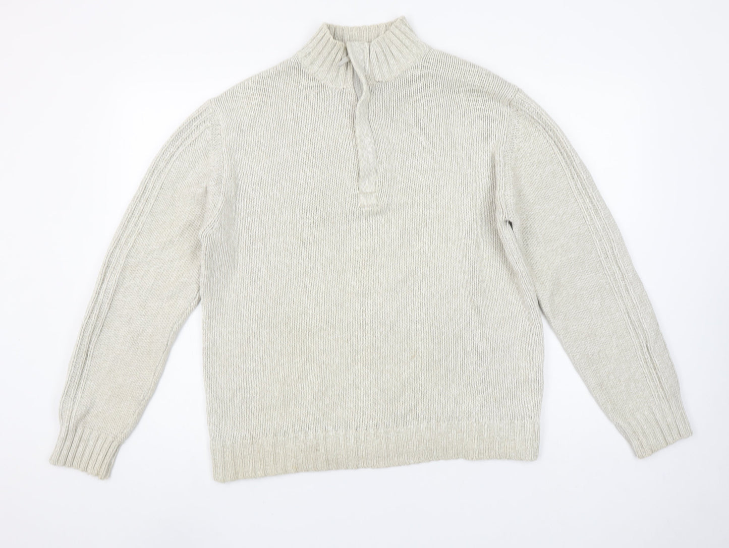 Marks and Spencer Men’s Beige Cotton High Neck Henley Jumper M