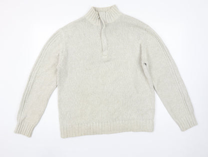 Marks and Spencer Men’s Beige Cotton High Neck Henley Jumper M