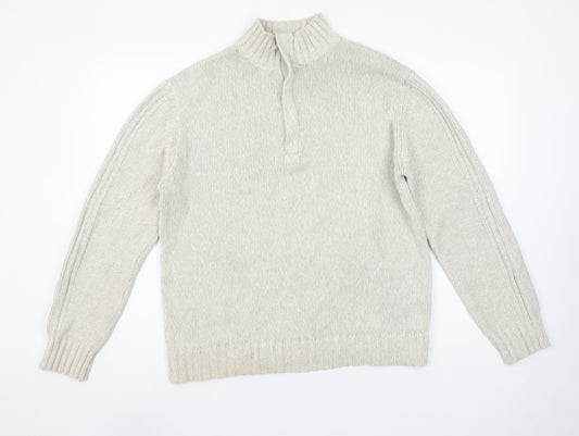 Marks and Spencer Men’s Beige Cotton High Neck Henley Jumper M