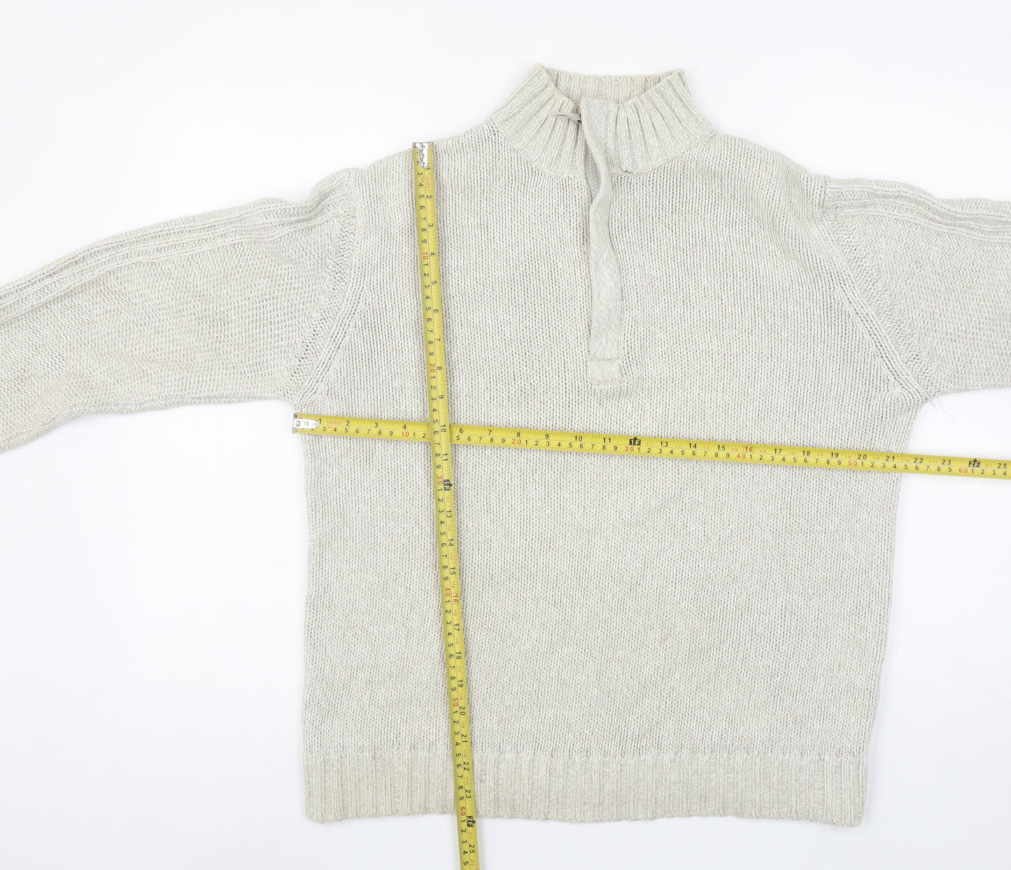 Marks and Spencer Men’s Beige Cotton High Neck Henley Jumper M