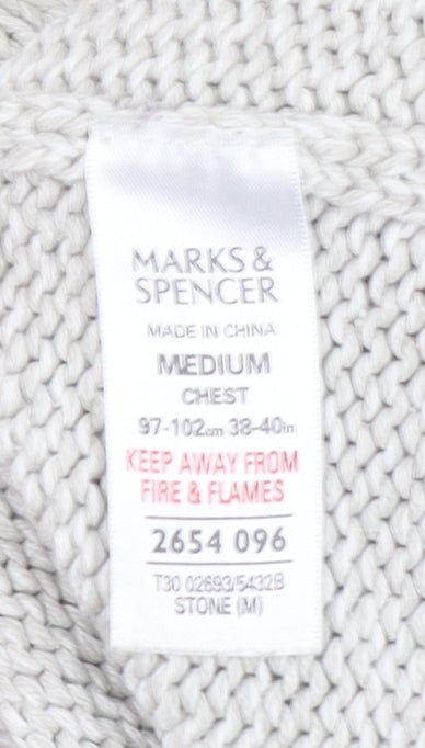 Marks and Spencer Men’s Beige Cotton High Neck Henley Jumper M