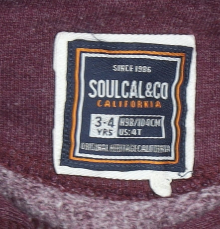 SoulCal Boys Burgundy Pullover Hoodie 3-4 Years Cotton Blend