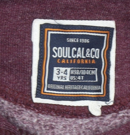 SoulCal Boys Burgundy Pullover Hoodie 3-4 Years Cotton Blend