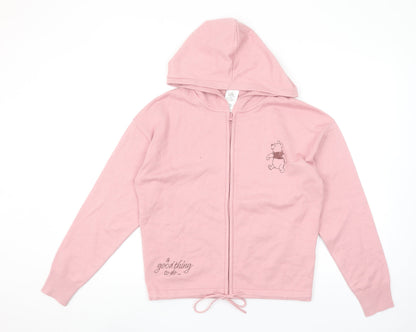 Disney Women Pink Full Zip Hoodie Cardigan Small Viscose Blend Winnie the Pooh