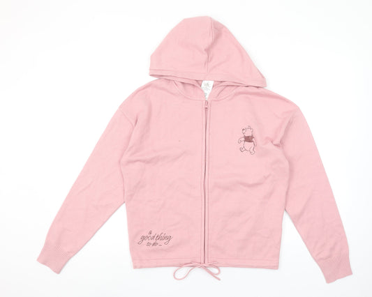 Disney Women Pink Full Zip Hoodie Cardigan Small Viscose Blend Winnie the Pooh