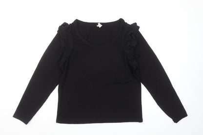 River Island Womens Black Ruffle Shoulder Long Sleeve Top UK 14
