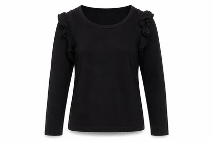 River Island Womens Black Ruffle Shoulder Long Sleeve Top UK 14