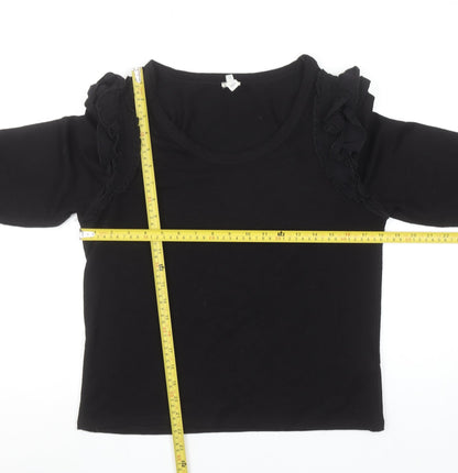 River Island Womens Black Ruffle Shoulder Long Sleeve Top UK 14