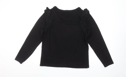River Island Womens Black Ruffle Shoulder Long Sleeve Top UK 14