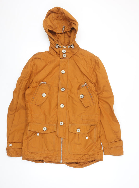 Zara Man Orange Hooded Parka Jacket Men M Casual Outdoor Style