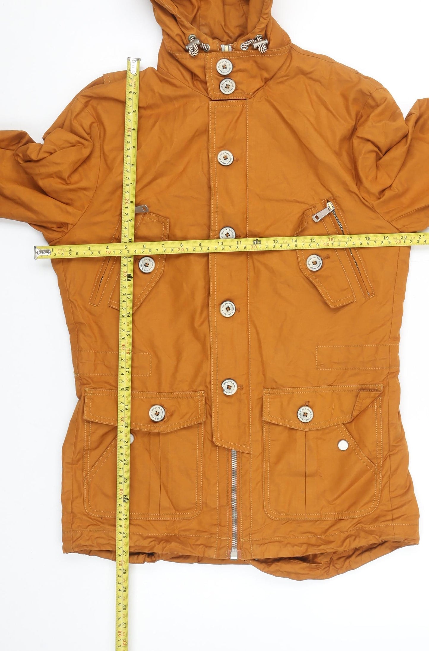 Zara Man Orange Hooded Parka Jacket Men M Casual Outdoor Style