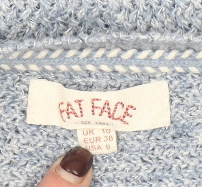 Fat Face Women's Blue Wool Blend Crew Neck Jumper Size 10