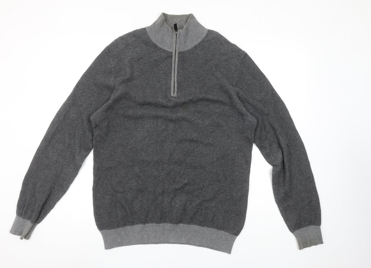 Maison Cinqcent Men's Grey Cotton 1/4 Zip High Neck Jumper Size M