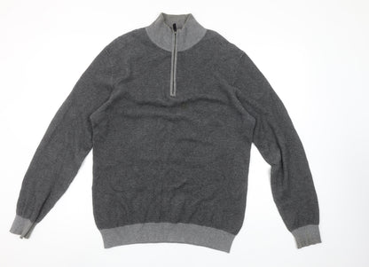 Maison Cinqcent Men's Grey Cotton 1/4 Zip High Neck Jumper Size M