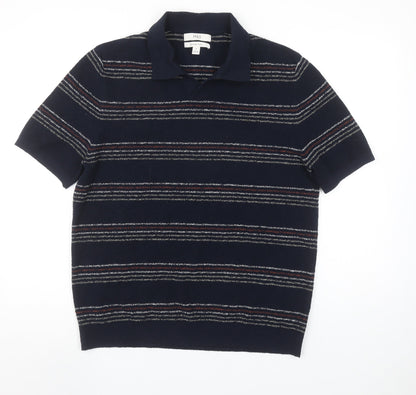 Marks and Spencer Mens Blue Striped Cotton Polo Shirt Size M