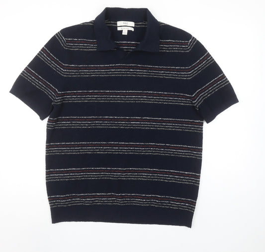 Marks and Spencer Mens Blue Striped Cotton Polo Shirt Size M