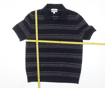 Marks and Spencer Mens Blue Striped Cotton Polo Shirt Size M