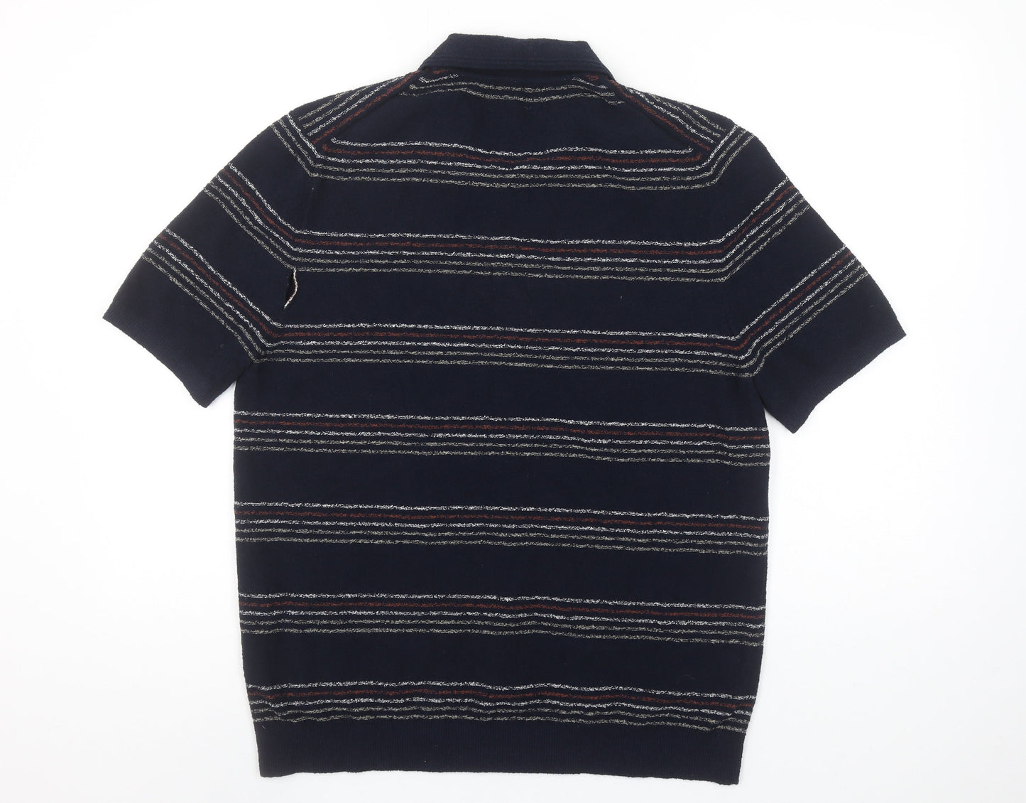 Marks and Spencer Mens Blue Striped Cotton Polo Shirt Size M