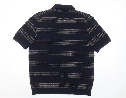 Marks and Spencer Mens Blue Striped Cotton Polo Shirt Size M